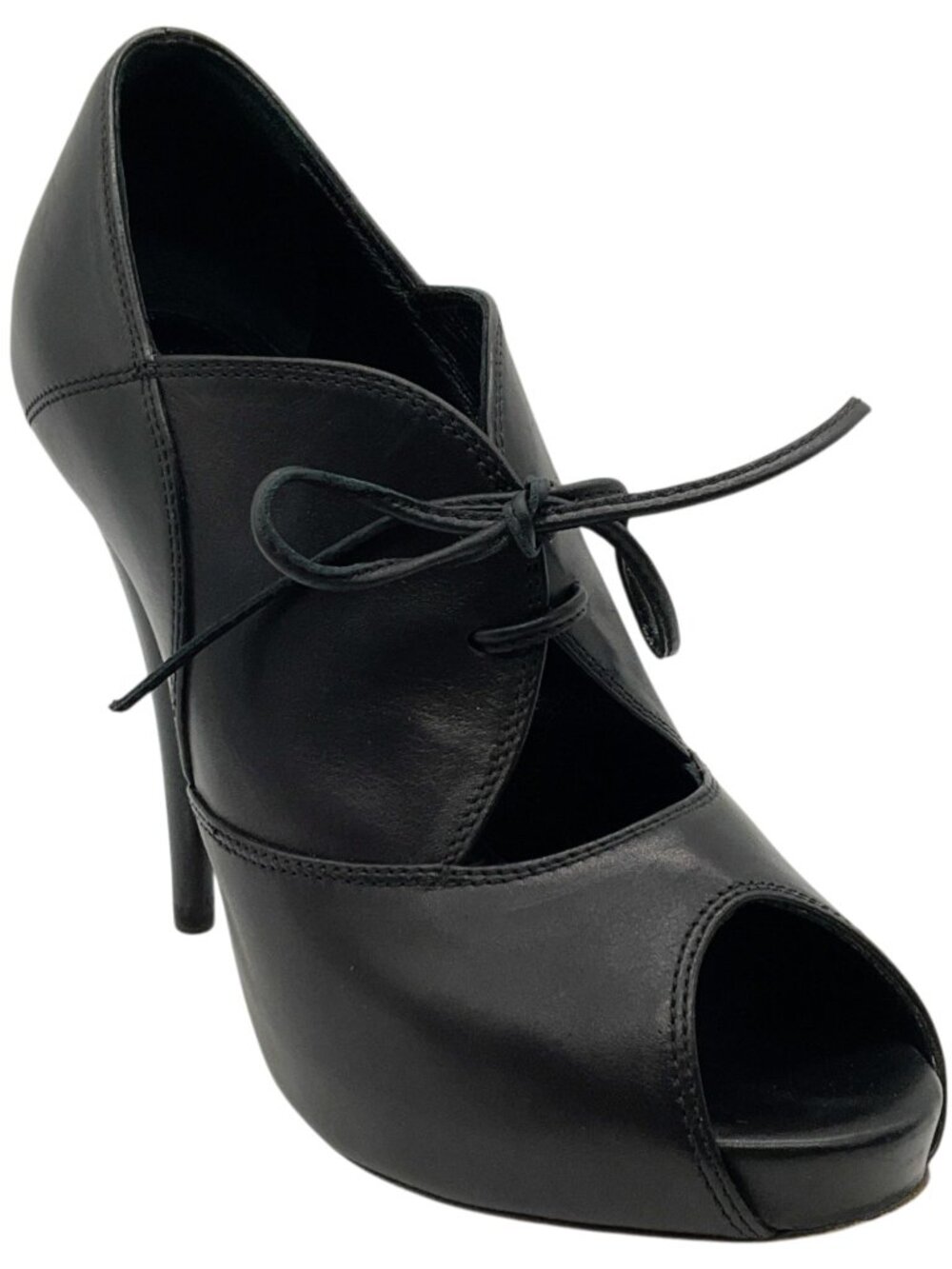 Fendi Black Leather Peep Toe Lace Up Booties